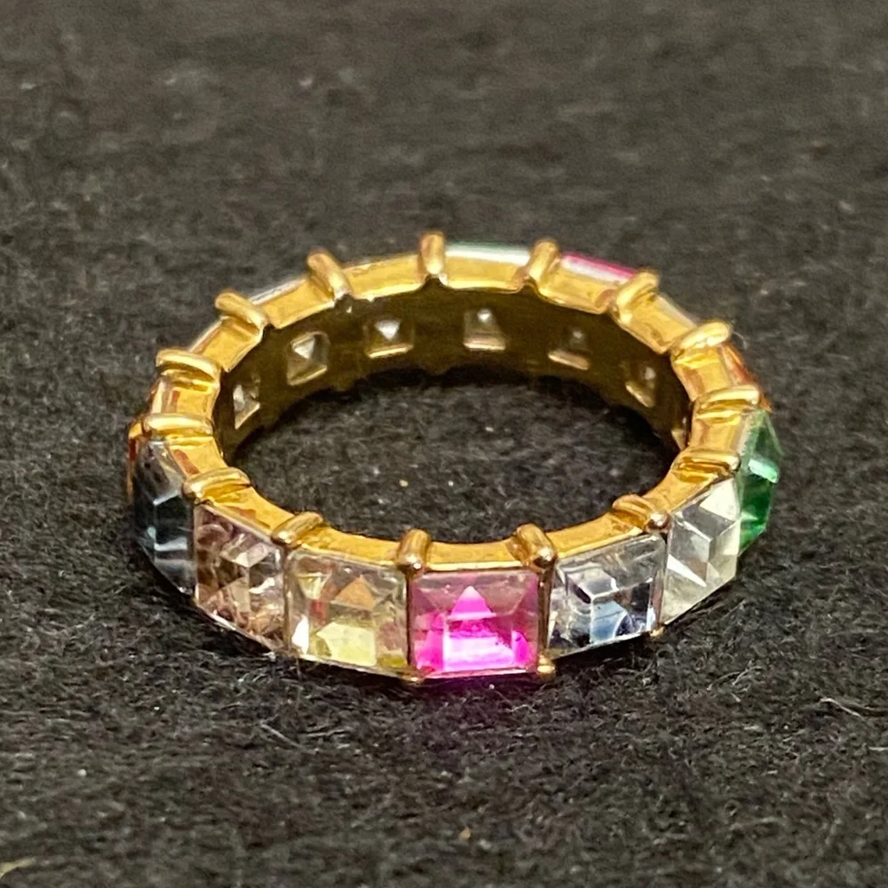 Emerald Cut Multicolor Gold-Tone Women's Rainbow Ring Size 7. - Picture 3 of 3